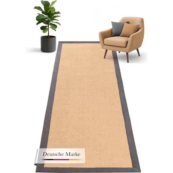 carpetfine Läufer Sisal, rechteckig, Höhe: 5 mm, mit farbiger Bordüre, Anti Rutsch Rückseite – Bild 1