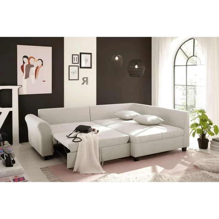 Stella Trading Liz Ecksofa mit Schlaffunktion in Ivory - Modernes Schlafsofa in L-Form für Ihr Wohnzimmer - 252 x 87 x 175 cm (B/H/T) – Bild 4