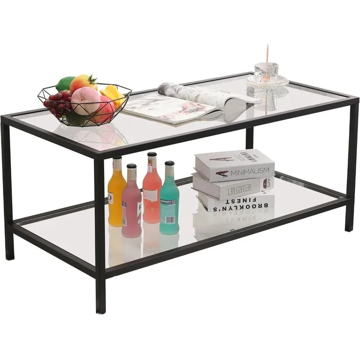 Mein-Regal Couchtisch Glasgow aus Metall mit Glasoberfläche und Ablagefach Schwarz