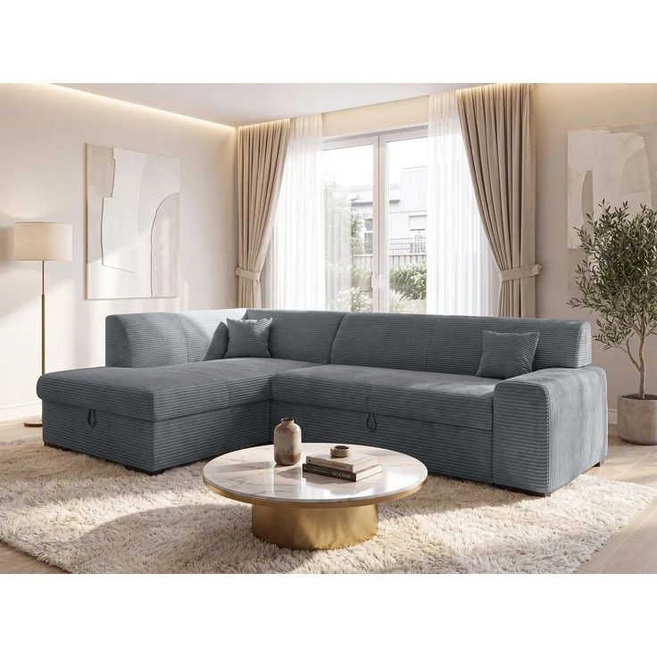 AX LIVING Ecksofa Grau Lucera 260 cm Schlafsofa mit Bettkasten L – Bild 1