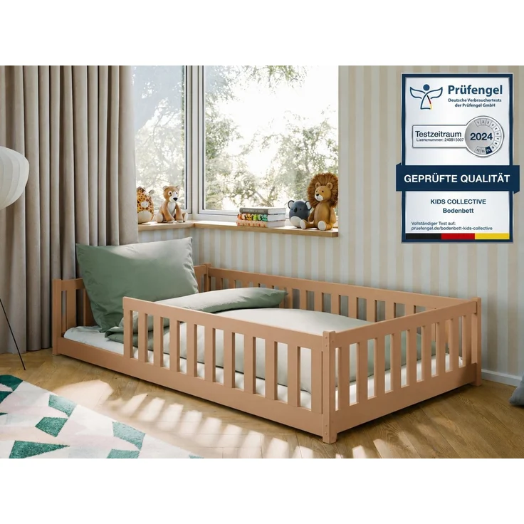 Kids Collective Kinderbett Bodenbett Bett mit Rausfallschutz & Lattenrost Montessori Bett Kinder (Jungen, Mädchen, Kinder, weitere Größen 80x160, 80x180, 90x190, 90x200, 140x200 cm), mit Matratze Jugendbett Einzelbett Zimt 120x200 cm – Bild 1