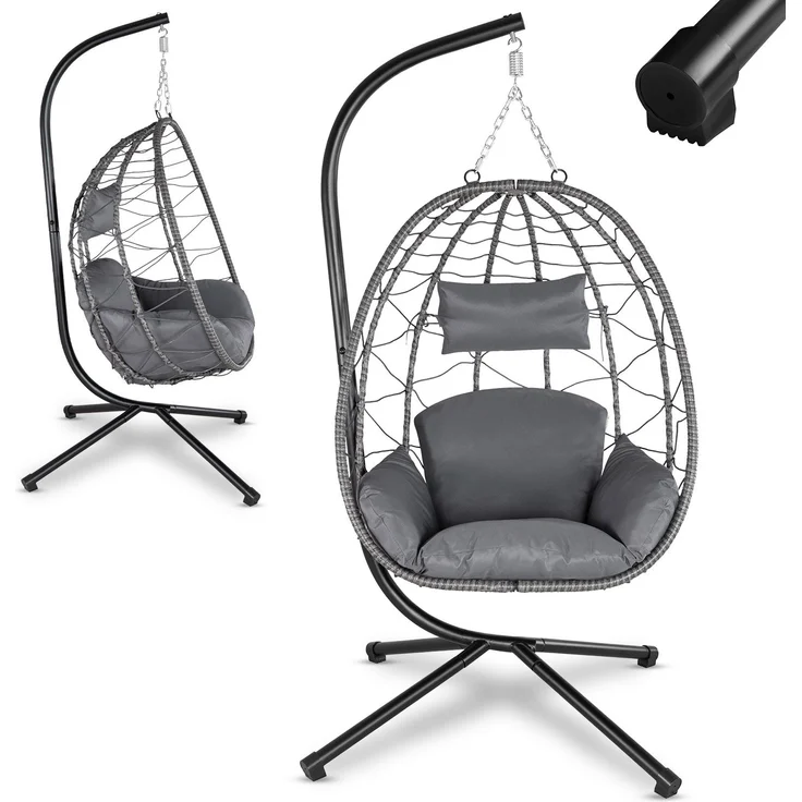 Juskys 'Aria' Hängesessel mit Kissen, höhenverstellbar & faltbar, Polyrattan dunkelgrau, bis 130 kg belastbar – Bild 1