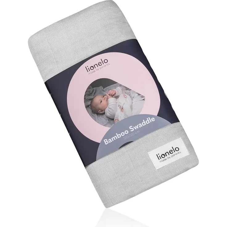 LIONELO Bamboo Swaddle Musselin Babywickel, Babydecke Aus 100% Natürlicher Bambusbaumwolle, Größe 120x120 cm, Mulltücher, Kinderdecke, Angenehmes und Weiches Material (Grey Stone)