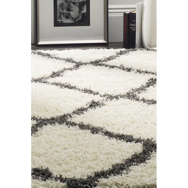 SAFAVIEH Zottelig Teppich für Wohnzimmer, Esszimmer, Schlafzimmer - Dallas Shag Collection, Hoher Flor, Elfenbein und Dunkelgrau, 91 X 152 cm