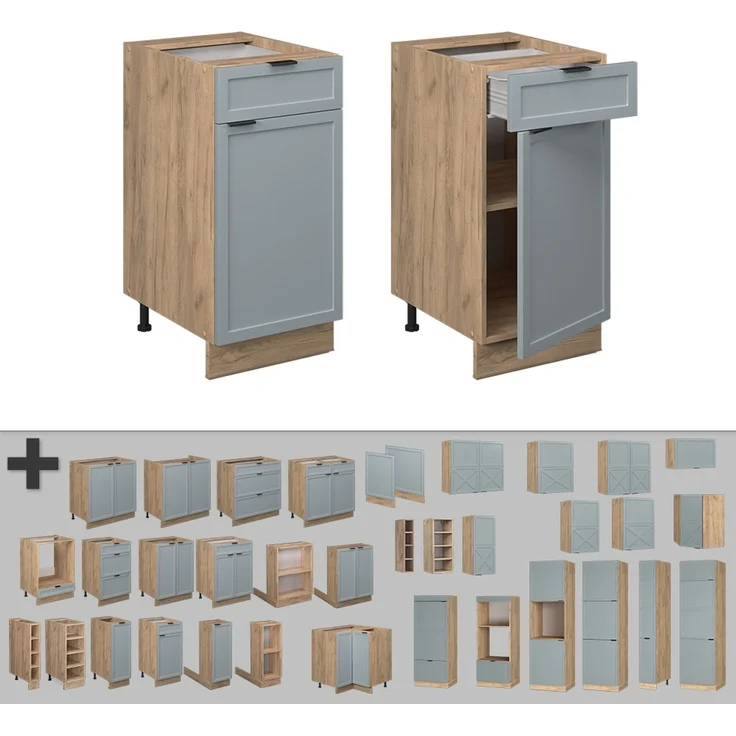 Küchenunterschrank Fame-Line Hellblau-grau 40 cm ohne Arbeitsplatte Vicco – Bild 5