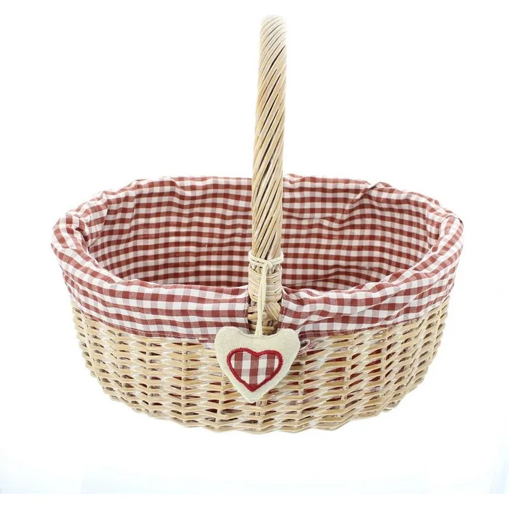 Einkaufskorb "Karo" Korb Picknickkorb Landhaus Weide Füllkorb rot kariert Herz