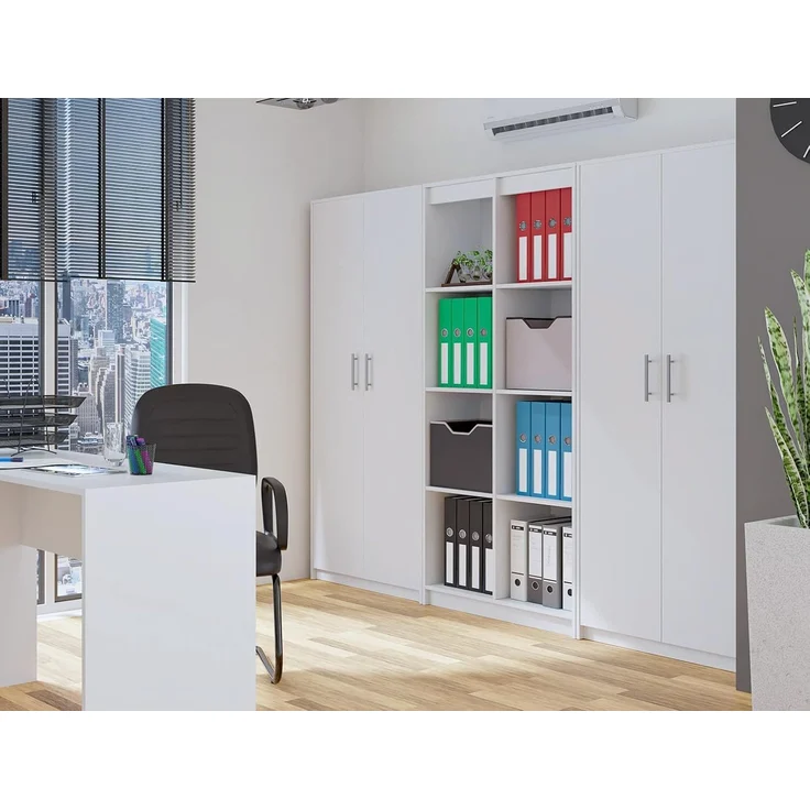 Home Collective Mehrzweckschrank Schrank weiß 74cm Breite 180cm Höhe mit sechs Einlegeböden mit Extrafach, Aktenschrank Haushaltsorganisation aus MDF-Holz – Bild 9