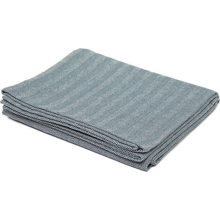 Wohndecke NIDRA Baumwolldecke für Yoga, Fischgrätmuster natur/dunkelblau, bodhi – Bild 1