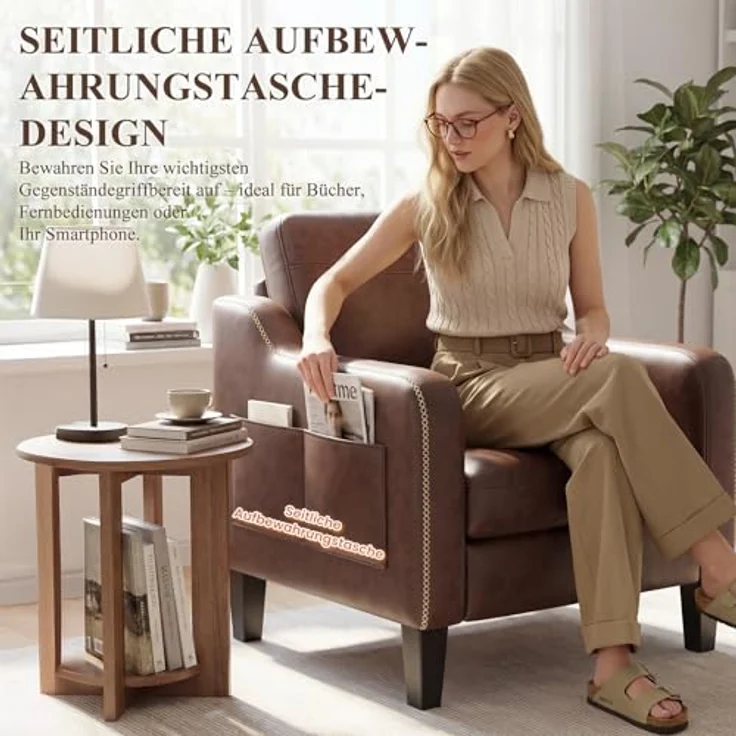 MALOL Sessel Wohnzimmer 2er Set, Ohrensessel Wohnzimmer, Polstersessel Fernsehsessel mit Armlehnen Einzelsofa, Fernsehsessel Relaxsessel，Lesesessel für Wohnzimmer Büro Schlafzimmer, Schokoladenbraun – Bild 5