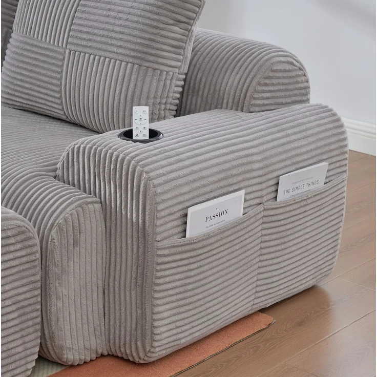 DESVIAE Sofa modular mit Getränkehalter und Seitentasche 268x80x174 cm Cord Hellgrau – Bild 9