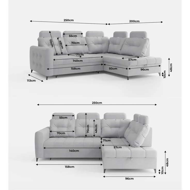 Ecksofa Schlafsofa Sofa WENDIE Stoff Hold Me Dunkelgrau Ottomane Links – Bild 6