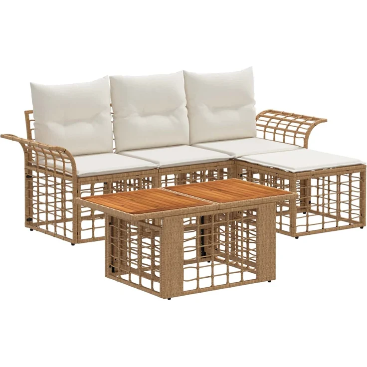 vidaXL Gartensofa-set 5 stk. Natürlich und Cremweiß Poly-Rattan 3437972 – Bild 2