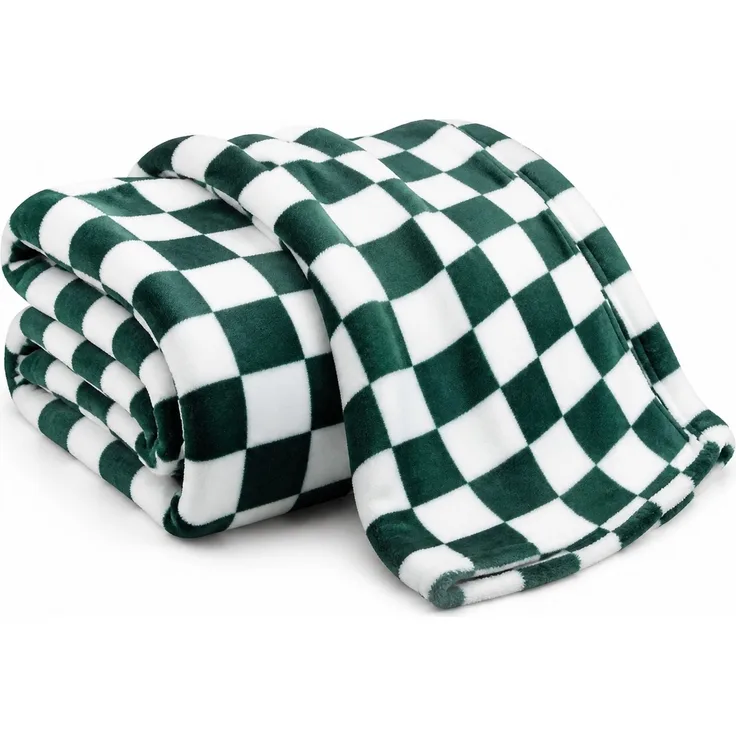 Flanell-Fleecedecke mit Karomuster für Sofa und Bett Grün-Weiß, 228x228 cm