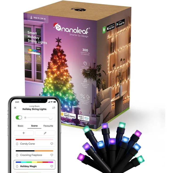 Nanoleaf 24M Smarte Lichterkette Weihnachtsbaum, IP44 RGB IC LEDs für Innen & Außen, Animierte Farb-Szenen, Musik Sync, Matter über WLAN, App- und Sprachsteuerung mit Alexa Apple Google Weihnachtsdeko