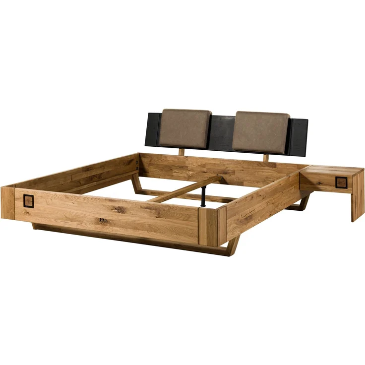 Bett inkl. Nachttisch rechts und Kopfteilkissen taupe Wildeiche 200x200x86 natur geölt/lackiert KITZBÜHEL #263 – Bild 1