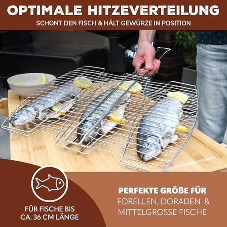 bremermann Grillguthalter Fischgriller 3fach // Edelstahl // ca. 65 x 39,5 cm // Fischbräter – Bild 3