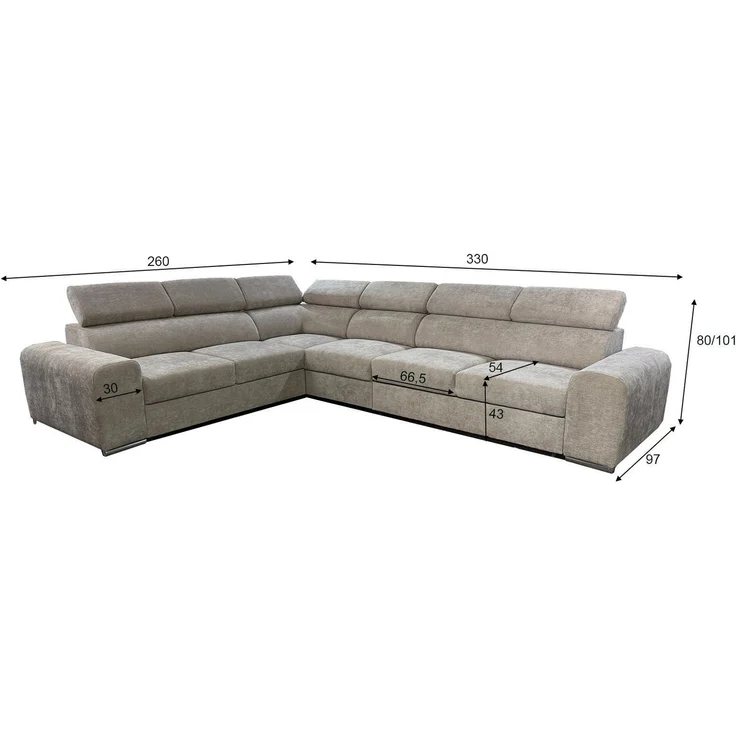 Wohnero24 Ecksofa L-Form PAVONE 5 330x260 cm – großes Chenille Sofa Beige mit Schlaffunktion 190x125 cm & Bettkasten, verstellbare Kopfstützen – Bild 8