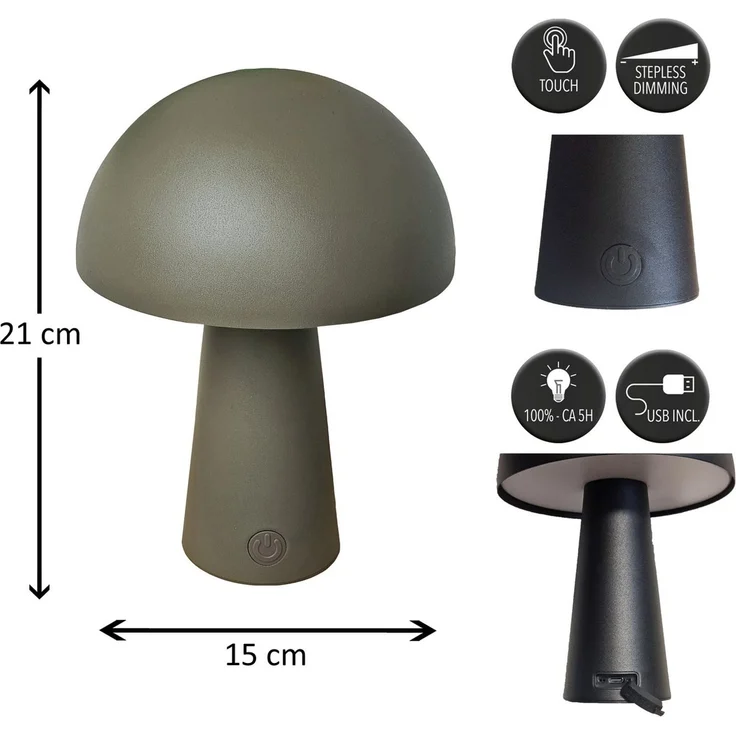 Coen Bakker Deco BV LED Außen-Tischleuchte Touch Tischlampe Pilzform Dimmbar Akku In-/Outdoor IP44, Touch-Funktion, LED fest verbaut, Kaltweiß, Warmweiß, Tageslichtweiß – Bild 3