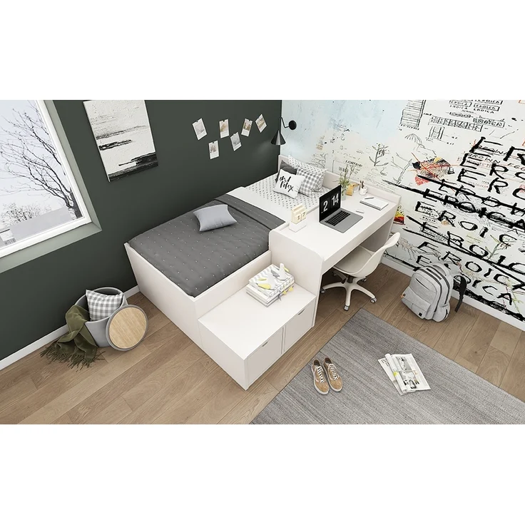 MODFU Kinderbett Schreibtischbett Funktionsbett für Kinderzimmer (Jugendbett, Lernbett, 1-tlg, 90 x 200 cm, Ohne Matratze), mit integriertem Schreibtisch und Schubladen – Bild 2