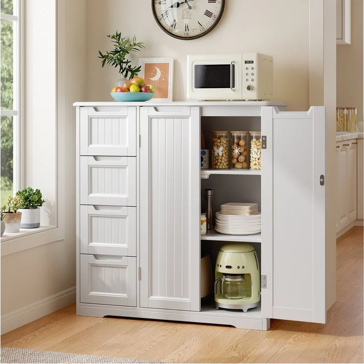 Blishom Kommode Badezimmerschrank 81x30x83 cm, Badschrank mit 4 Schubladen, Küchen-Vorratsschrank mit Verstellbarem Einlegeboden – Bild 4