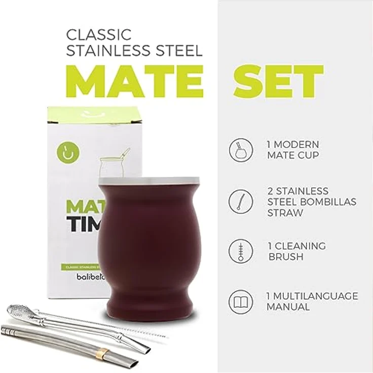 Balibetov MATE (Mate Becher) aus rostfreiem Edelstahl mit Bombilla (Sorbet) für mate (Rot) – Bild 3