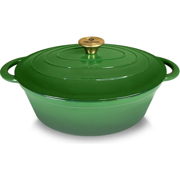 Ovaler Bräter VERDELUXE grün mit schwarzem Innenraum aus Gusseisen 30x22,8x11 cm 4,3 l