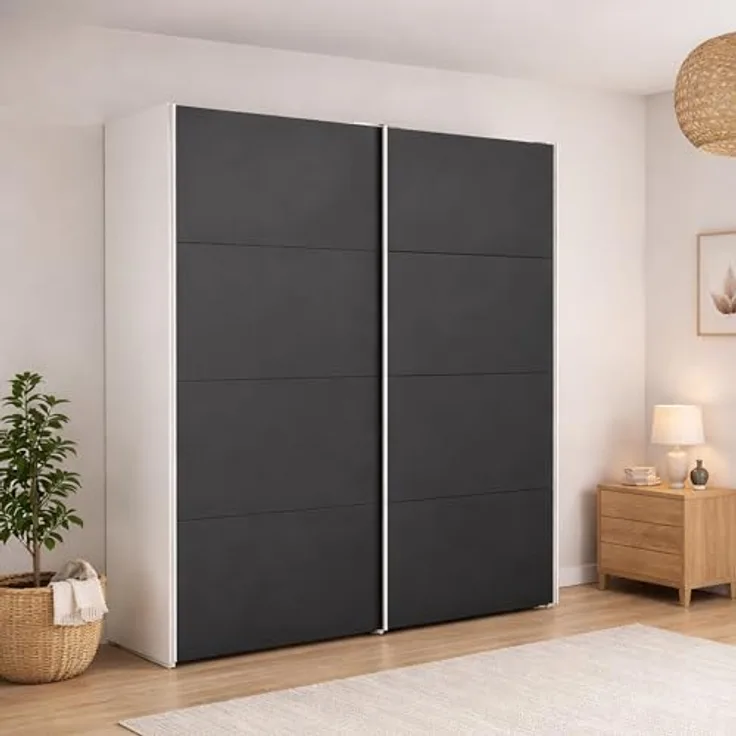 Dmora - Kleiderschrank 2 Türen Emeraude, Schlafzimmermöbel, Schrank, Garderobe, 182x61 h220 cm, Weiß und Schwarz