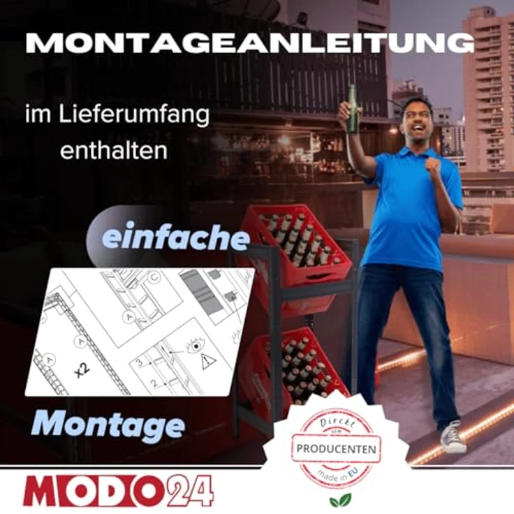 Modo24 Kastenständer HELIOS Metall Getränkekistenregal, Kistenregal, für 2 oder 3 Kisten, Getränkeregal Stabil Kistenständer Freistehend, Kistenhalter, 5 Farben – Bild 7
