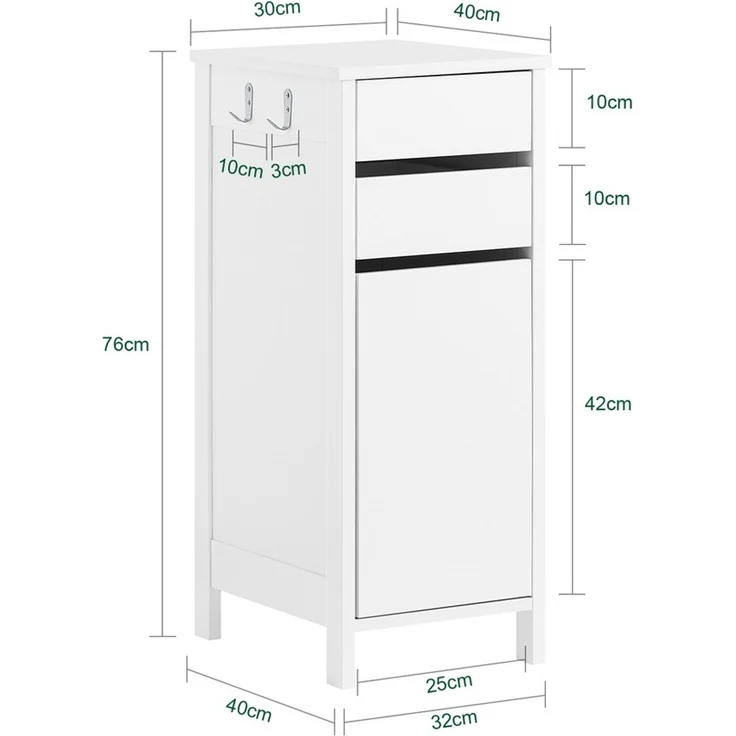 SoBuy FWT108-W Schmale Kommode, MDF, Lackiert, Weiß, 40 x 76 x 30 cm – Bild 3