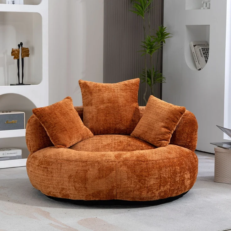 Lazy Sofa Durable Komfort Lounger hohen Rücken Sitzsack Stuhl Couch mit drei Kissen für Erwachsene und Kinder, Indoor & Outdoor, Single Gaming Sofa Stuhl für Schlafzimmer, Büro (Orange Chenille)--Orange--108x108x52cm--YOUDENOVA – Bild 9