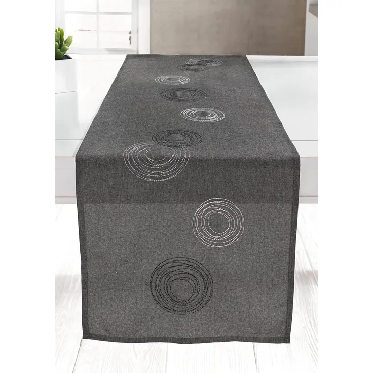 edler Tischläufer "Kringel" 40x150 cm, grau, Tischband, Mitteldecke