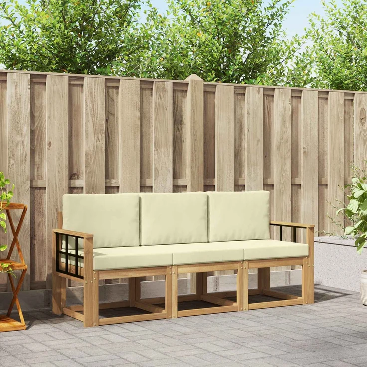 vidaXL Outdoor-Sofagarnitur 3 stk. White and Cream 189.5 x 63 x 73 cm 3387184 – Bild 1