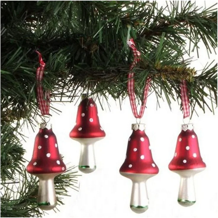 BURI Weihnachtsbaumkugel Glas-Weihnachtsbaumschmuck Pilz 4er-Set Christbaumkugeln Anhänger Deko (4 St)