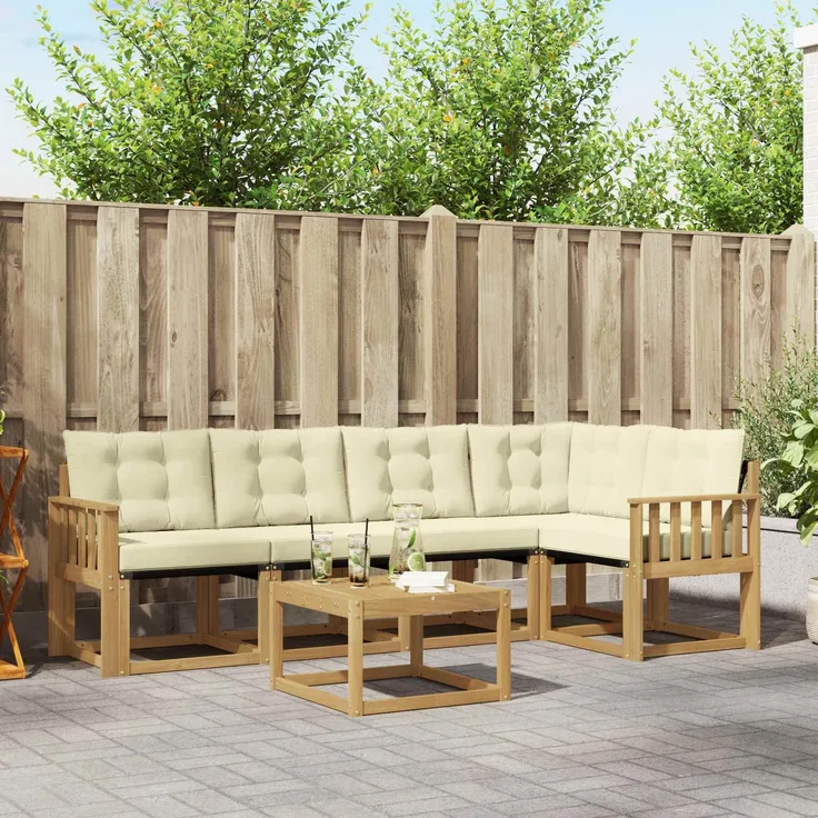vidaXL Outdoor-Sofagarnitur 6 stk. 5-Sitzer Weiß und Creme 3389496