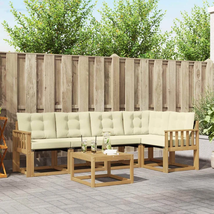 vidaXL Outdoor-Sofagarnitur 6 stk. 5-Sitzer Weiß und Creme 3389496 – Bild 1