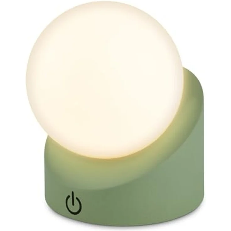 BRILONER - Mini LED Tischlampe kabellos IP54 mit Touch, dimmbar in Stufen, Akku & Lichtquelle tauschbar, Nachttischlampe, Kugel, LED Lampe, Akku Tischleuchte, Outdoor Lampe, 10 x 8 x 9 cm, Grün – Bild 1