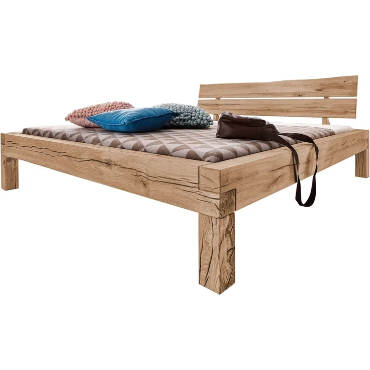 Balkenbett Wildeiche 160x200 bianco geölt JANGALI #211