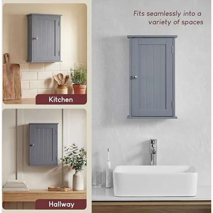 Bath Vida Priano Badezimmerschrank, Einzelschrank, Wandmontage, Aufbewahrungsschrank, Regal, Grau – Bild 6