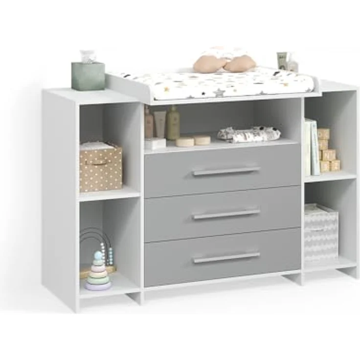 Livinity® Wickelkommode Torino, Weiß/Grau/Weiß, XL mit Schubladen – Bild 2