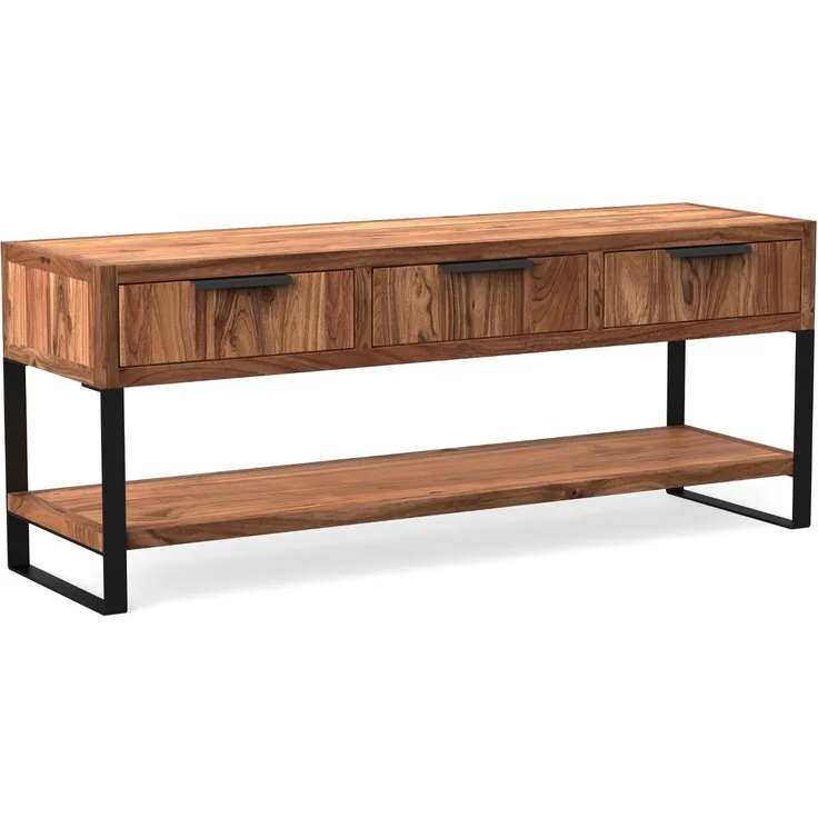 TV-Bank Akazie massiv 137x55x45 cm massivum Sydney Lowboard mit Schubladen rustikales TV-Board Holz Landhausstil braun