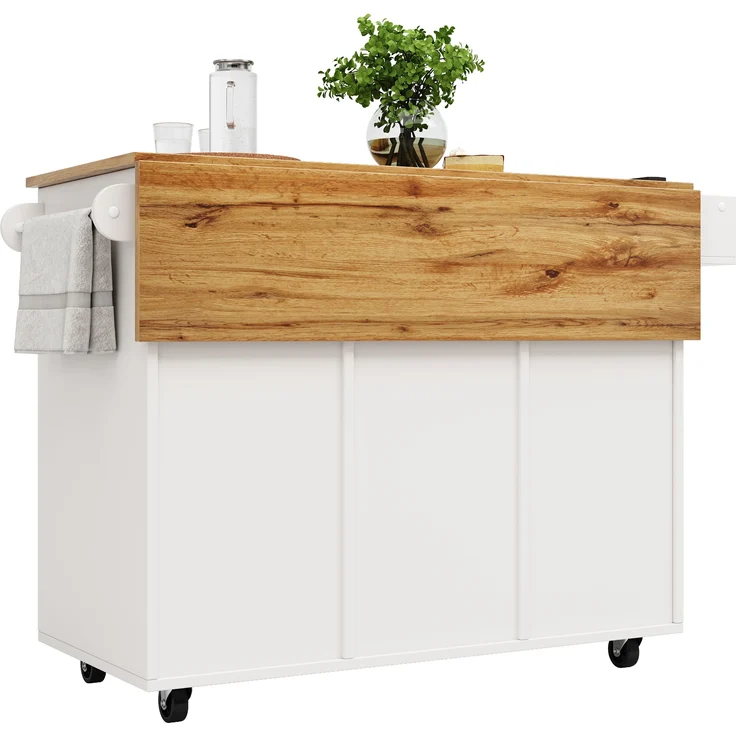 Küchenwagen 137,5x40x95,6 cm (ausgeklappt 137,5x65x95,6 cm), klappbar mit Stauraum, weiß, MDF – Bild 4