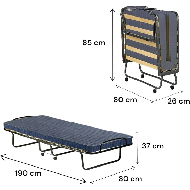 Talamo Italia - Ada-Klappbett, Feldbett mit 12 Latten, inklusive Matratze, platzsparendes Kinderbett, 100% Made in Italy, 80 x 190 x 37 cm, mit Hülle – Bild 3