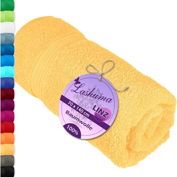 Lashuma Duschtuch Linz, Frottee (1-St), Gelbes Duschtuch 70x140 kuschelig – Bild 1