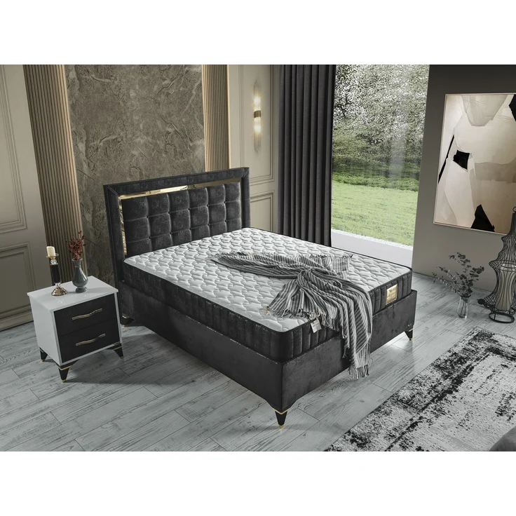 Schlafzimmer-Set "Florimella" – Bett mit Bettkasten, Nachttisch, Mit Matratze-Anthrazit – Bild 2