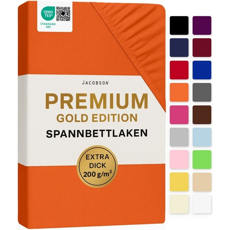Jacobson Spannbettlaken PREMIUM 200 g/m² Jersey aus 97% Baumwolle & 3% Elasthan, Extra dichtes Bettlaken mit maximalem Halt – Bild 1