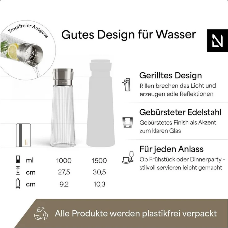 LARS NYSØM Wasserkaraffe Bækvand, (1-tlg), Glaskaraffe 1 l mit Edelstahldeckel und integriertem Sieb – Bild 4