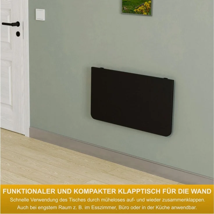 KDR Produktgestaltung Klapptisch 70x40 Wandklapptisch Esstisch Küchentisch Schreibtisch Wand Tisch, Schwarz – Bild 3