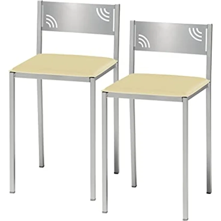 ASTIMESA Zwei Küchenhocker mit niedriger Rückenlehne aus Kunstleder, beige, Sitzhöhe 45 cm.