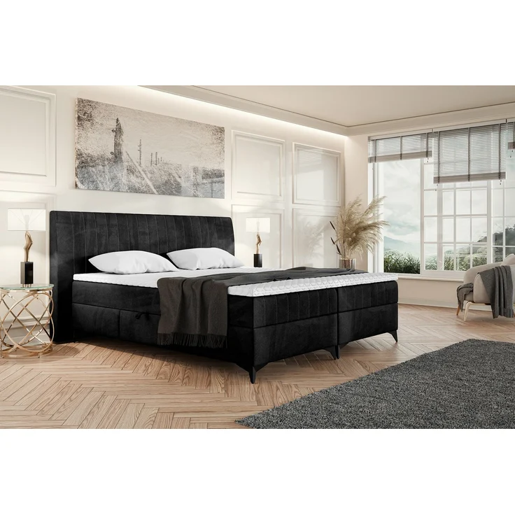 MEBLINI Boxspringbett NANI 140x200cm - H3B/Schwarz Samt - mit Bettkasten - Polsterbett - Doppelbett mit Topper & Bonellfederkern-Matratze – Bild 1