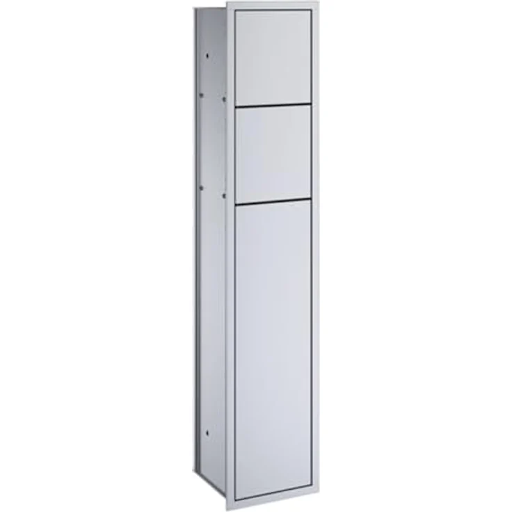 Emco Asis 150 Unterputz-Schrankmodul für das Gäste-WC, Badezimmerschrank als Toilettenpapierhalter & Klobürstenhalter mit extra Fach, Hochschrank mit Push to Open-Funktion, Silber – Bild 5